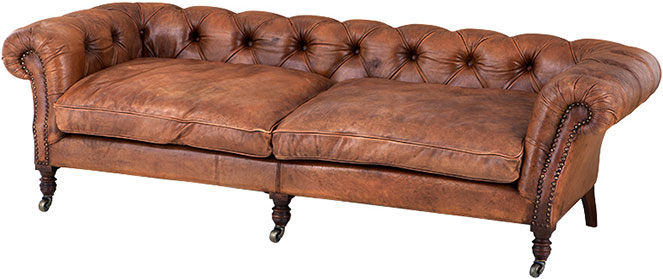 Кожаный коричневый диван на ножках Eichholtz Sofa Club The Athenaeum