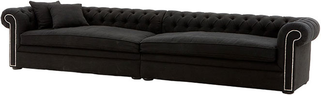 Широкий диван с черной обивкой из льна Eichholtz Sofa West End