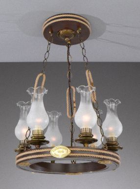 Люстра на 6 ламп с фигурными стеклянными плафонами и отделкой металла под античную бронзу La Lampada L.805-6.40