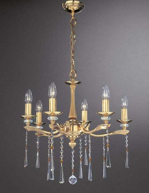 Роскошная люстра с позолоченными металлическими элементами и хрустальными гранеными подвесками на 6 ламп La Lampada L.160-3+3.47