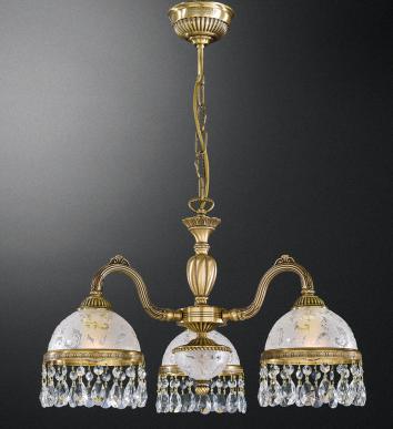 Люстры Reccagni Angelo с корпусом из литой бронзы и плафонами венецианского стекла, украшенными хрустальными кристаллами