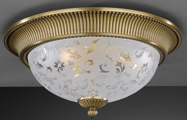 Потолочный светильник с корпусом из бронзы и стеклянным полусферическим плафоном из венецианского стекла