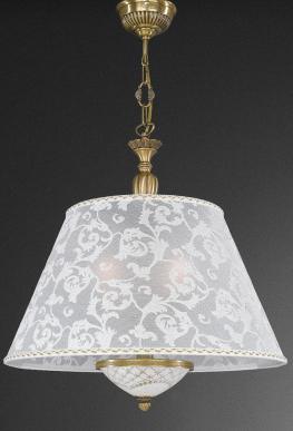Подвесные светильники с корпусом из стекла и литой бронзы в классическом стиле и коническим абажуром из ажурной ткани