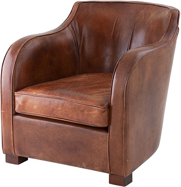Округлое мягкое кресло из коричневой кожи Eichholtz Chair Club Berkshire