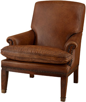 Коричневое кожаное мягкое кресло на ножках Eichholtz Chair Club Burroughs