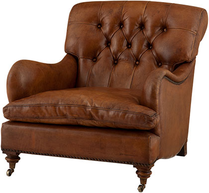 Коричневое кожаное мягкое кресло с колесиками Eichholtz Chair Club Caledonian