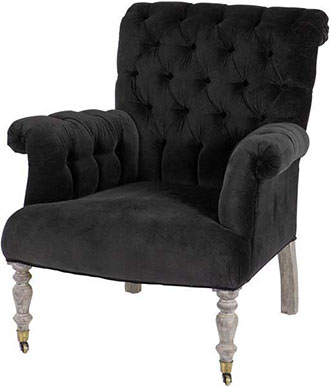 Черное бархатное мягкое кресло с дубовыми ножками и колесиками Eichholtz Chair Hurley
