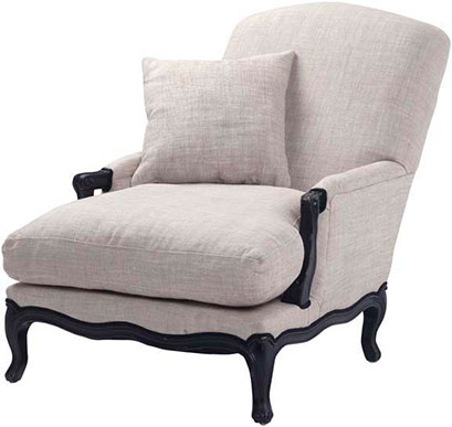 Мягкое кресло из серо-белого льна с черными ножками Eichholtz Chair Richmond