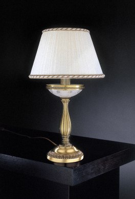 Настольная лампа с бронзовым корпусом и белым тканевым абажуром в форме усеченного конуса
