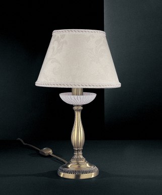 Настольная лампа среднего размера с бронзовым корпусом и плафоном из белого текстиля