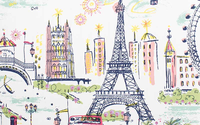 Белые бумажные обои York A Perfect World KI0586 с парижскими пейзажами