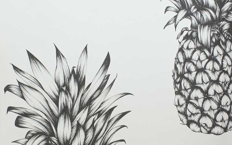Бумажные обои Arthouse Tropics 690900 с черно-белыми ананасами