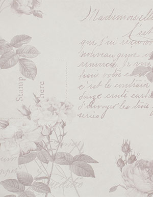 Флизелиновые обои Aura Anthologie G56284 цвета гордении с изображением роз и рукописных текстов