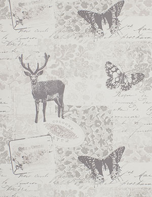 Черно-белые флизелиновые обои Aura Anthologie G56296 с оленями и бабочками