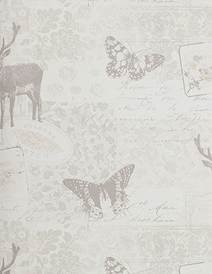 Флизелиновые обои Aura Anthologie G56298 цвета белой спаржи с бабочками и оленями