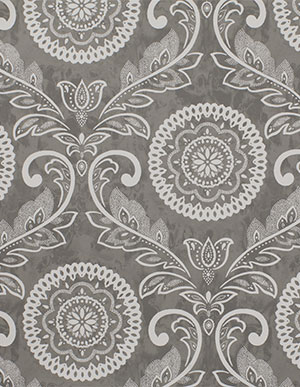 Флизелиновые обои в теплых серых тонах с белыми дамасскими узорами Aura Charming Prints FD22714