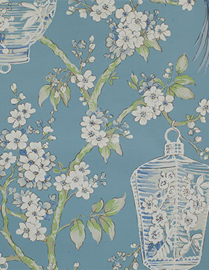 Голубые обои для стен с рисунком в виде цветущих деревьев Aura Charming Prints FD22759