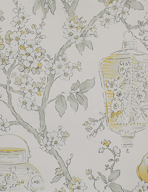Флизелиновые обои цвета белой цапли с рисунком в японском стиле Aura Charming Prints FD22761