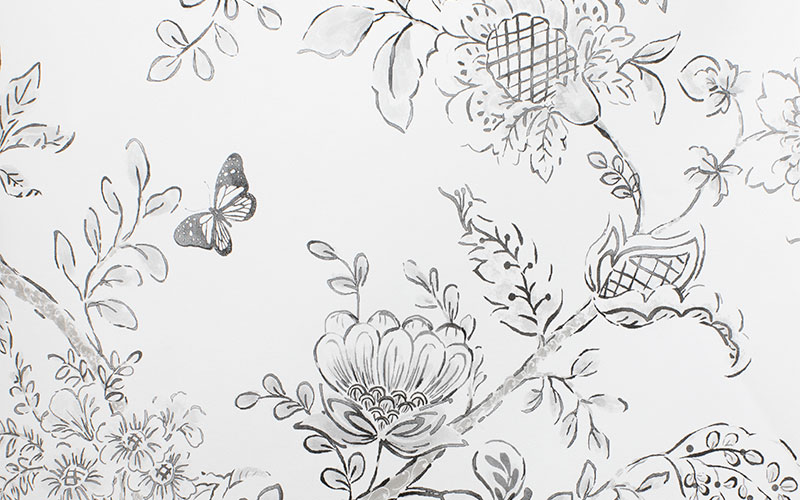 Черно-белые виниловые обои Aura Farmhouse FH37540 с цветами и бабочками