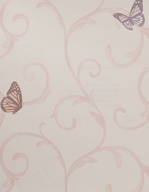 Розовые флизелиновые обои с порхающими бабочками и розовыми лианами Aura Forever Young H2910901
