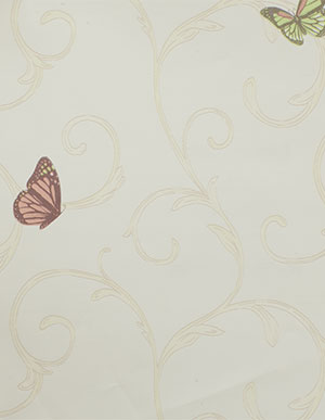Кремовые обои для стен бабочками и флористическим узором Aura Forever Young H2910903