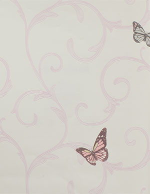 Жемчужно-белые обои для стен с розовыми лианами и бабочками Aura Forever Young H2910904