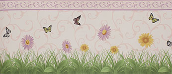 Розовые флизелиновые бордюры с порхающими бабочками и розовыми лианами Aura Forever Young H2915401