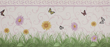 Жемчужно-белые бордюры для стен с розовыми лианами и бабочками Aura Forever Young H2915404