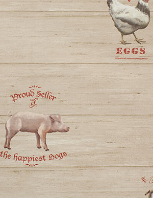 Обои для кухни цвета бедра испуганной нимфы с изображениями коров, свиней, баранов и куриц Aura Gourmet Tour 2 G12301