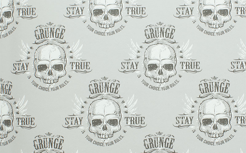 Серебристые флизелиновые обои Aura Grunge G45366 с черепами