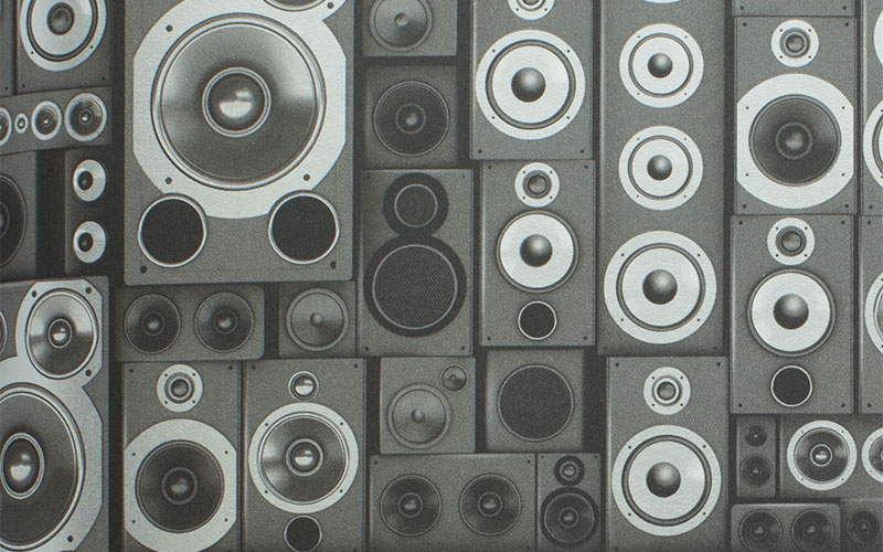 Серые флизелиновые обои Aura Grunge G45368 с звуковыми колонками