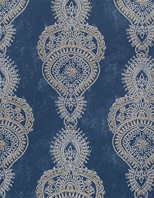 Джинсово-синего цвета обои с ажурным рисунком Aura Indo Chic G67382