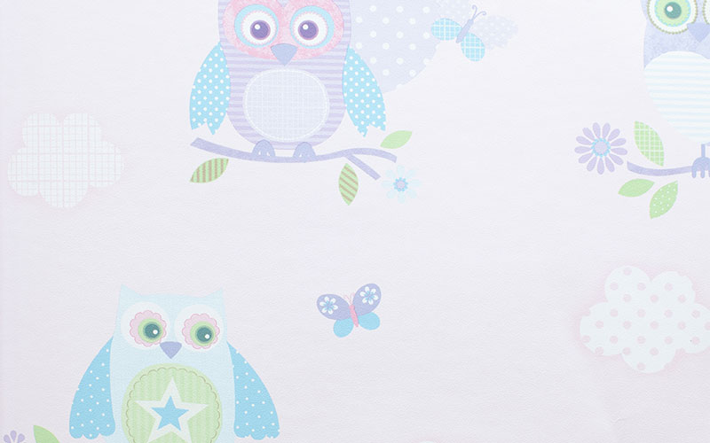 Нежно-розовые флизелиновые обои Aura Just 4 Kids 2 G56036 с рисунком в виде сов и бабочек