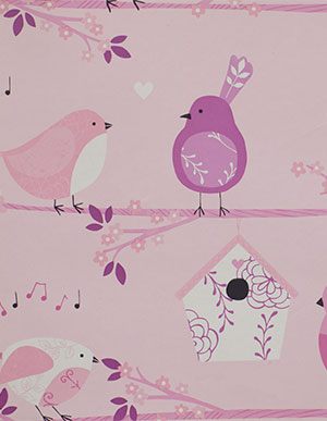 Розовые обои для детской комнаты с птичками Aura Just 4 Kids G56005