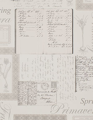 Монохромные обои для кухни с изображением листов старинных рукописей ботаника Aura Kitchen Story 3 FK34417