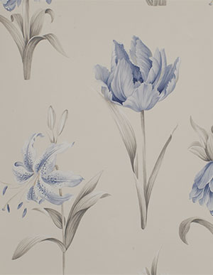 Жемчужные виниловые обои с крупными голубыми цветами Aura Paradise PA34239