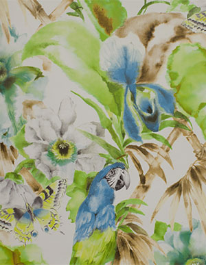 Виниловые обои с принтом райской тематики в зеленовато-голубых тонах Aura Paradise PA34242