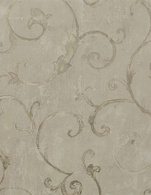 Серо-бежевые виниловые обои с флористическим узором Aura Silks & Textures FT23546