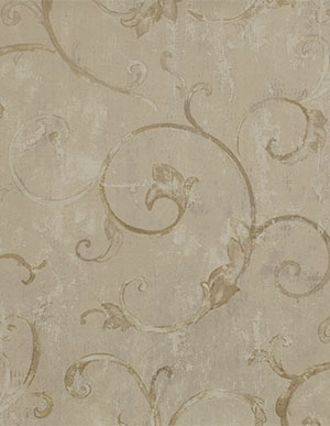 Бежевые обои для стен с рисунком в виде лиан Aura Silks & Textures FT23547