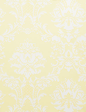 Ярко-желтые виниловые обои с белыми крупными дамасками Aura Stripes & Damasks SD25650