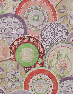 Многоцветные обои для стен с изображениями в виде расписных тарелок Aura Sunny Style FD24149