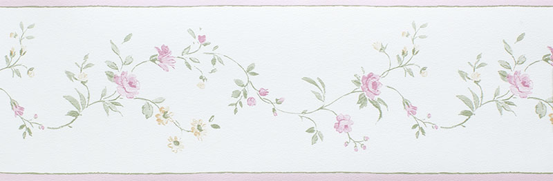 Бумажный бордюр для обоев Aura Valentine 1730-1 с цветочными гирляндами на серовато-белом фоне