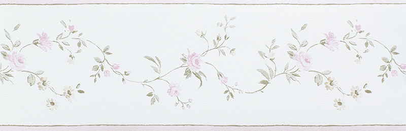 Бумажный бордюр для обоев Aura Valentine 1730-2 с цветущей лианой на молочного цвета фоне