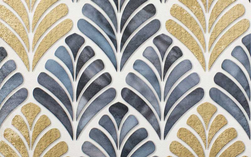 Виниловые обои Du&Ka By Hakan Akkaya II 20196-7 с сине-золотистыми листьями