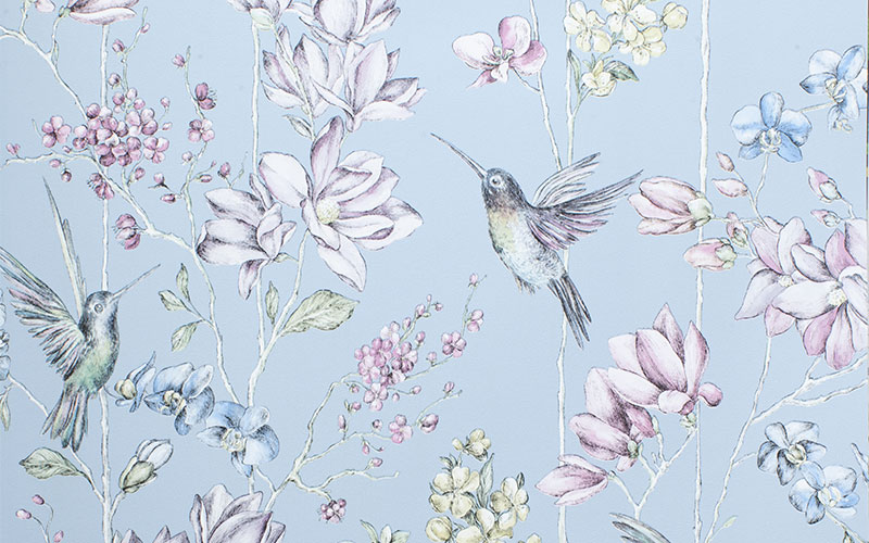 Бумажные обои Holden Imaginarium 12391 голубые с птицами и цветами