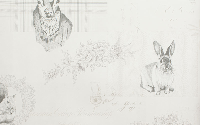 Бумажные обои Holden Imaginarium 98012 песочные с серыми эскизами животных