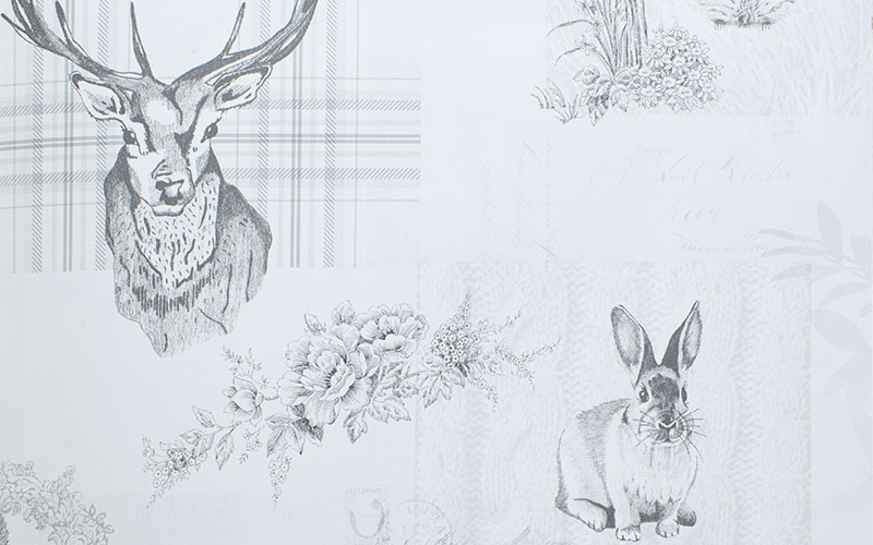 Бумажные обои Holden Imaginarium 98013 светло-серые с эскизами животных и цветов