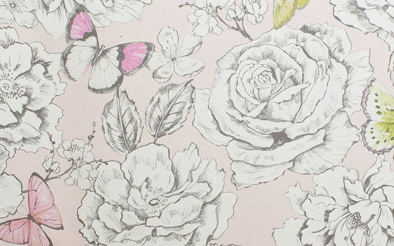 Бледно-розовые бумажные обои Holden The Enchanted Garden 98832 с нераскрашенными цветами