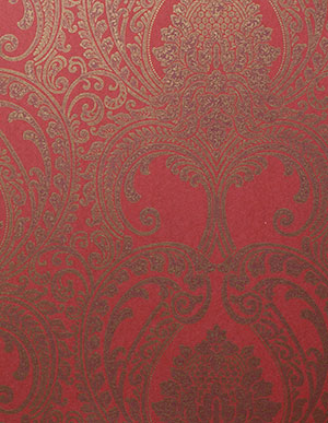 Красные флизелиновые обои Khroma Serenade SER206 с золотым дамаском