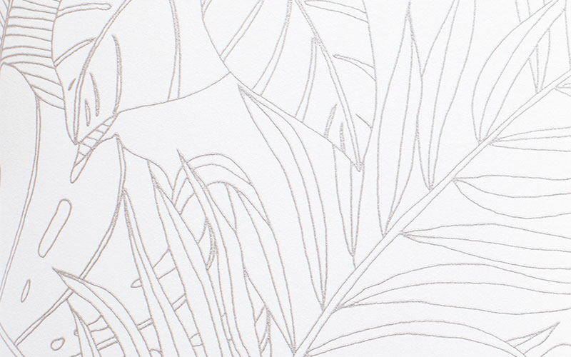 Флизелиновые обои Khroma Zoom La Vie En Rose LAV 202 серо-белые с контурами тропических листьев
